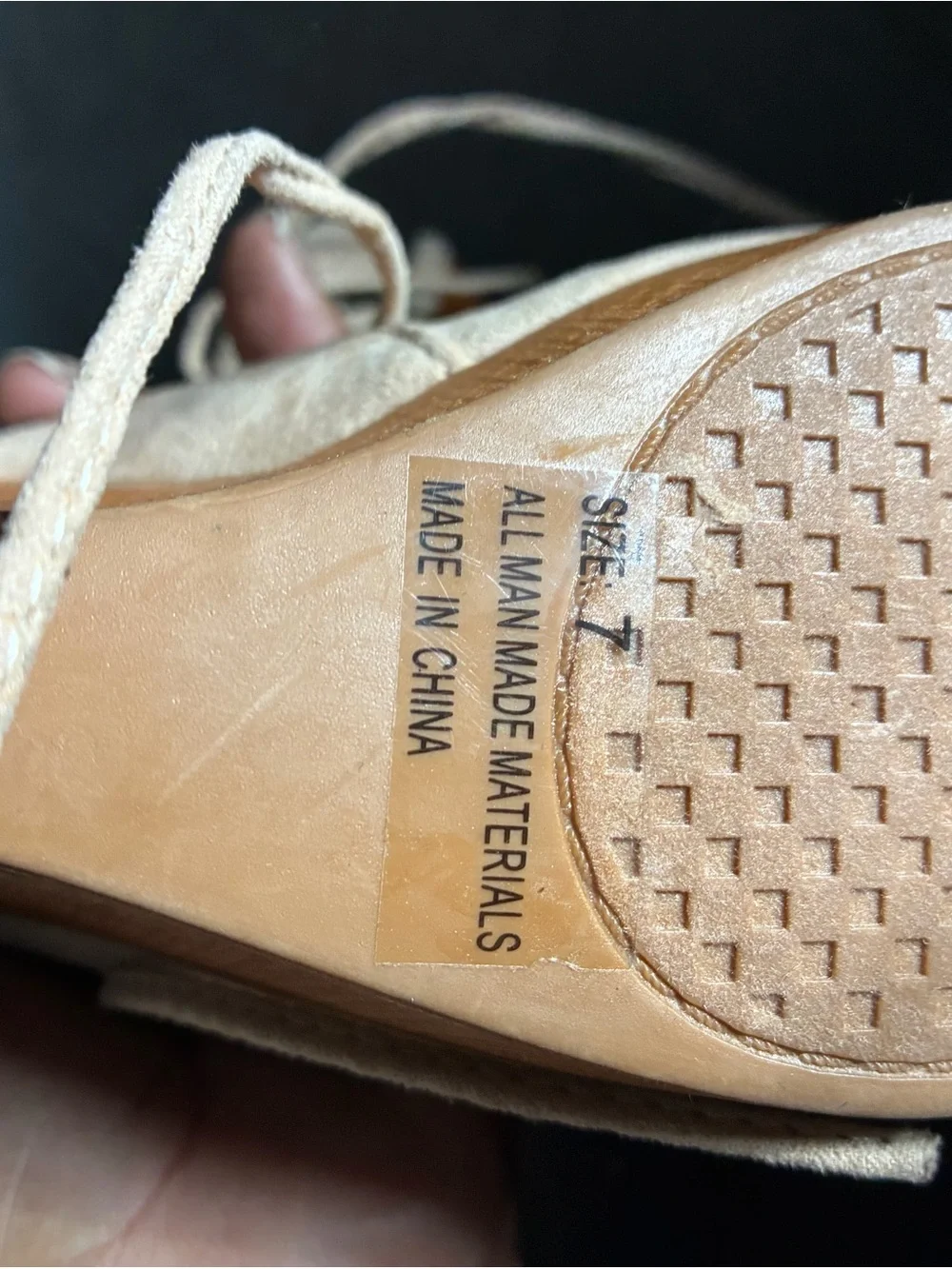 Suede Lace-Up Open-Toe Sandals in Beige